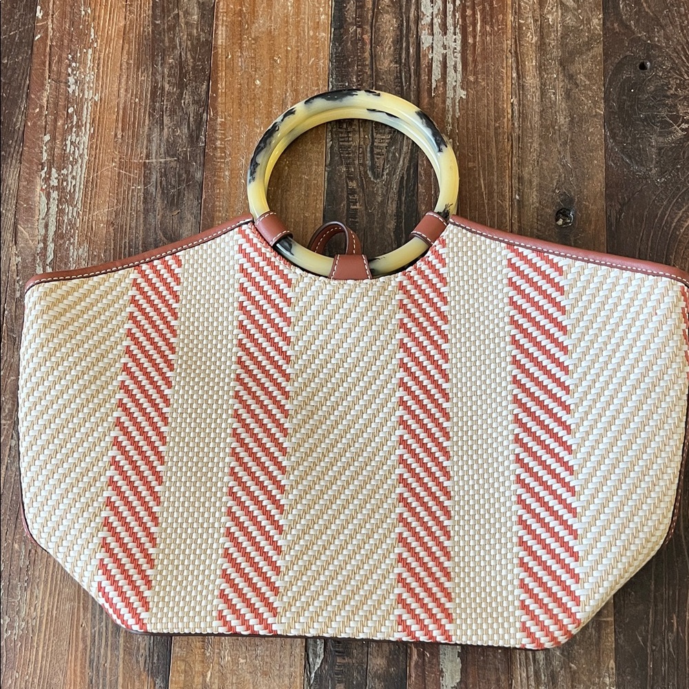 Stella & Dot Red and Cream Striped Tote